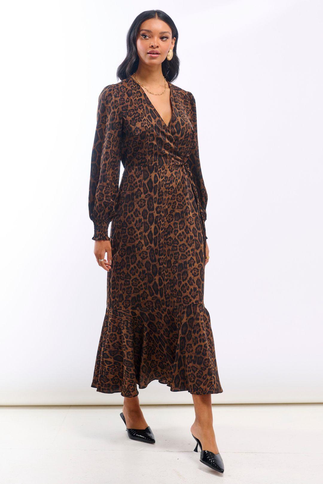 Animal Wrap Long Sleeve Midi Dress by NEEDS NO LABEL