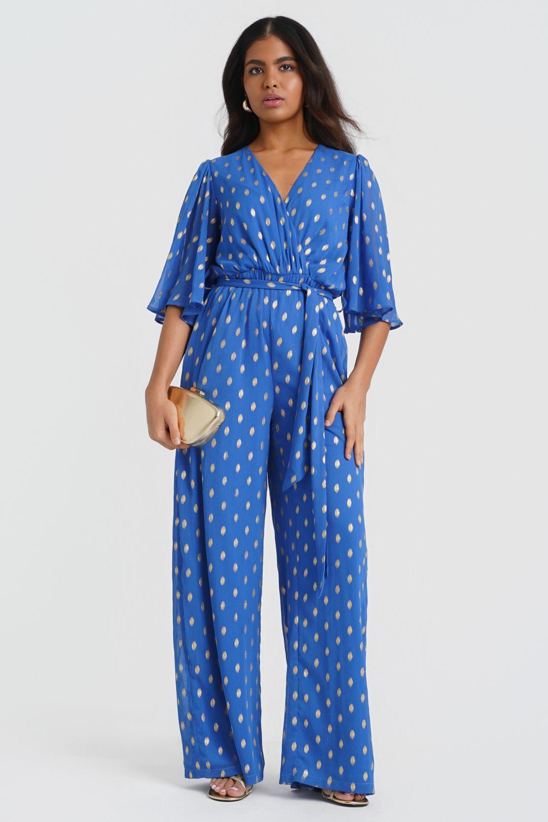 Blue Foil Angel Sleeve Jumpsuit by NEEDS NO LABEL