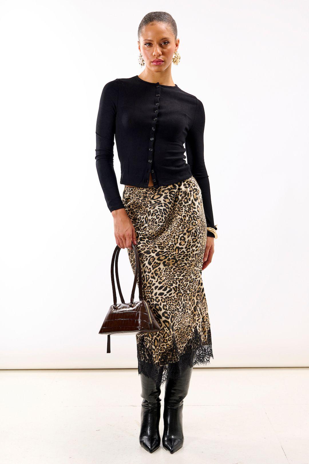 Leopard Satin Lace Mix Skirt by NEEDS NO LABEL