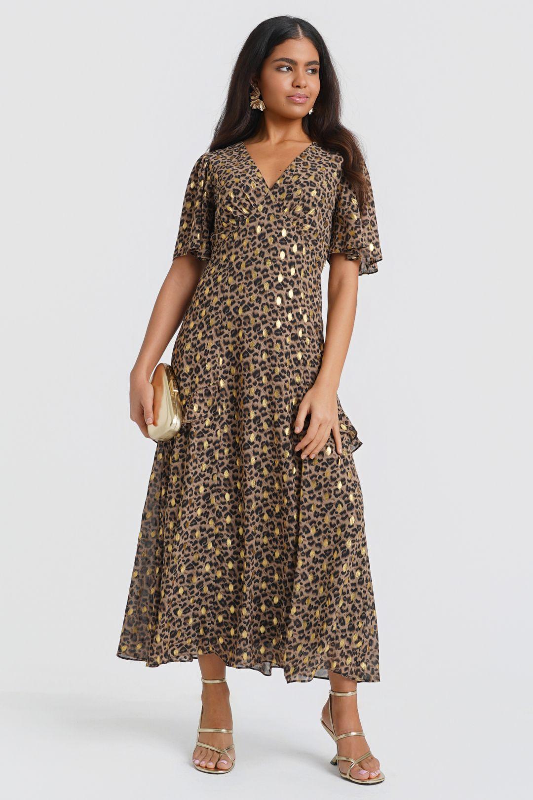 Ruffle Animal Foil Midi Dress by NEEDS NO LABEL