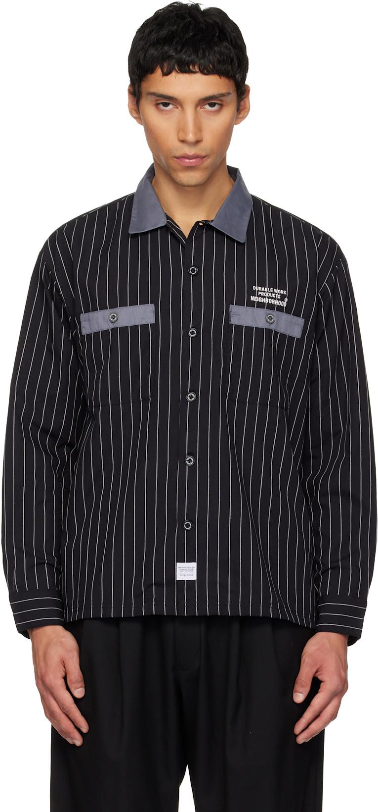 Black Classic Work Stripe LS Shirt by NEIGHBORHOOD