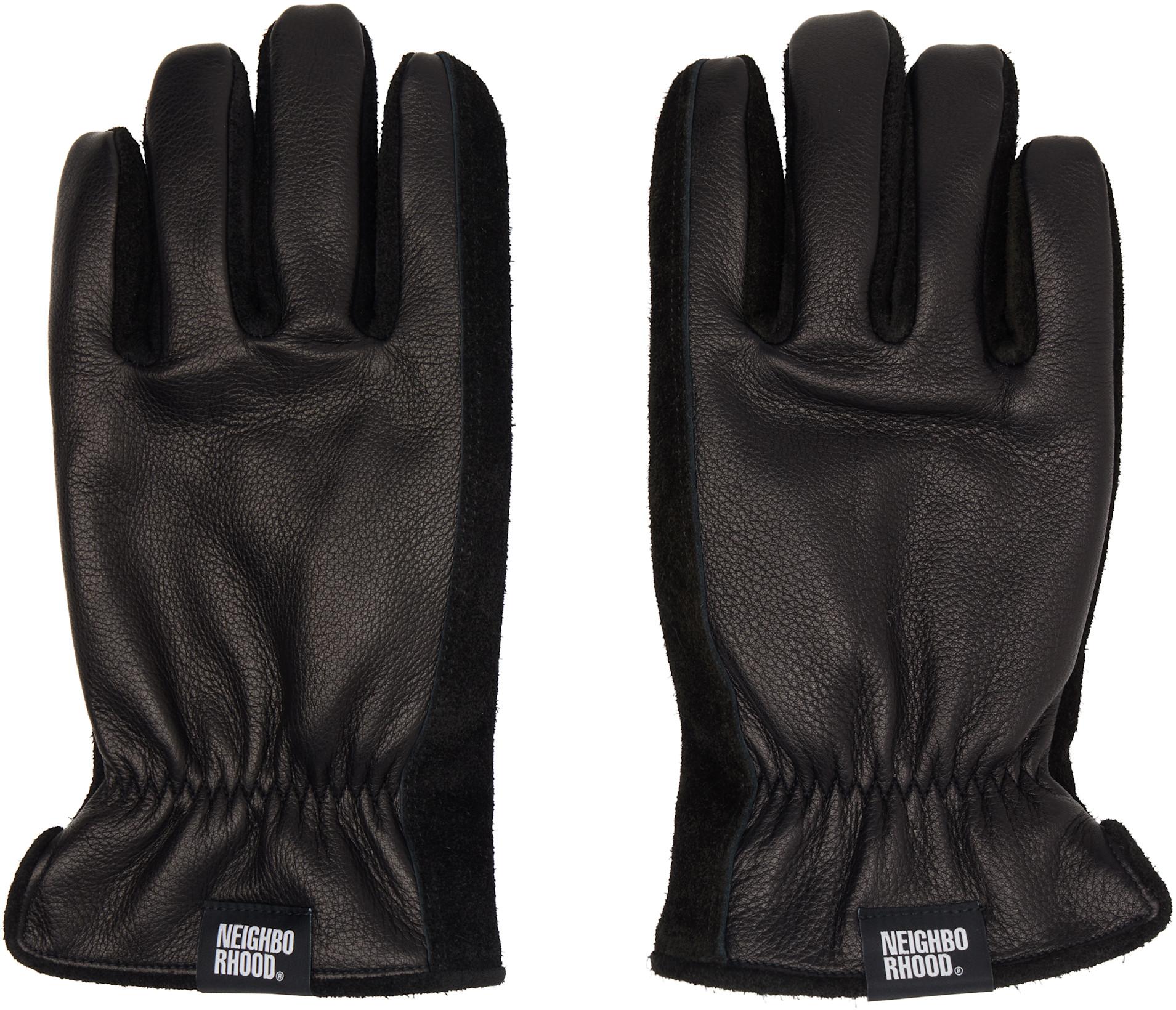 Black Leather Boa Gloves by NEIGHBORHOOD