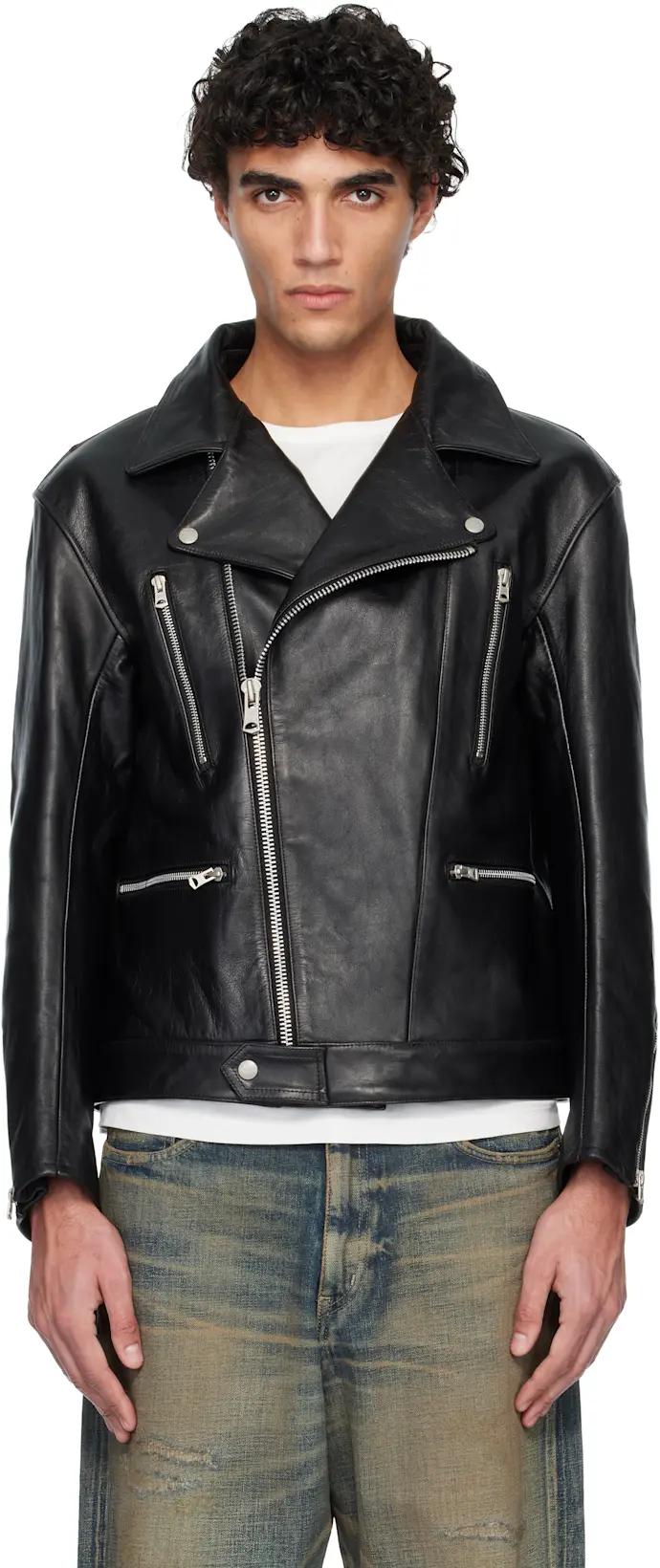 Black Leather Riders Jacket by NEIGHBORHOOD