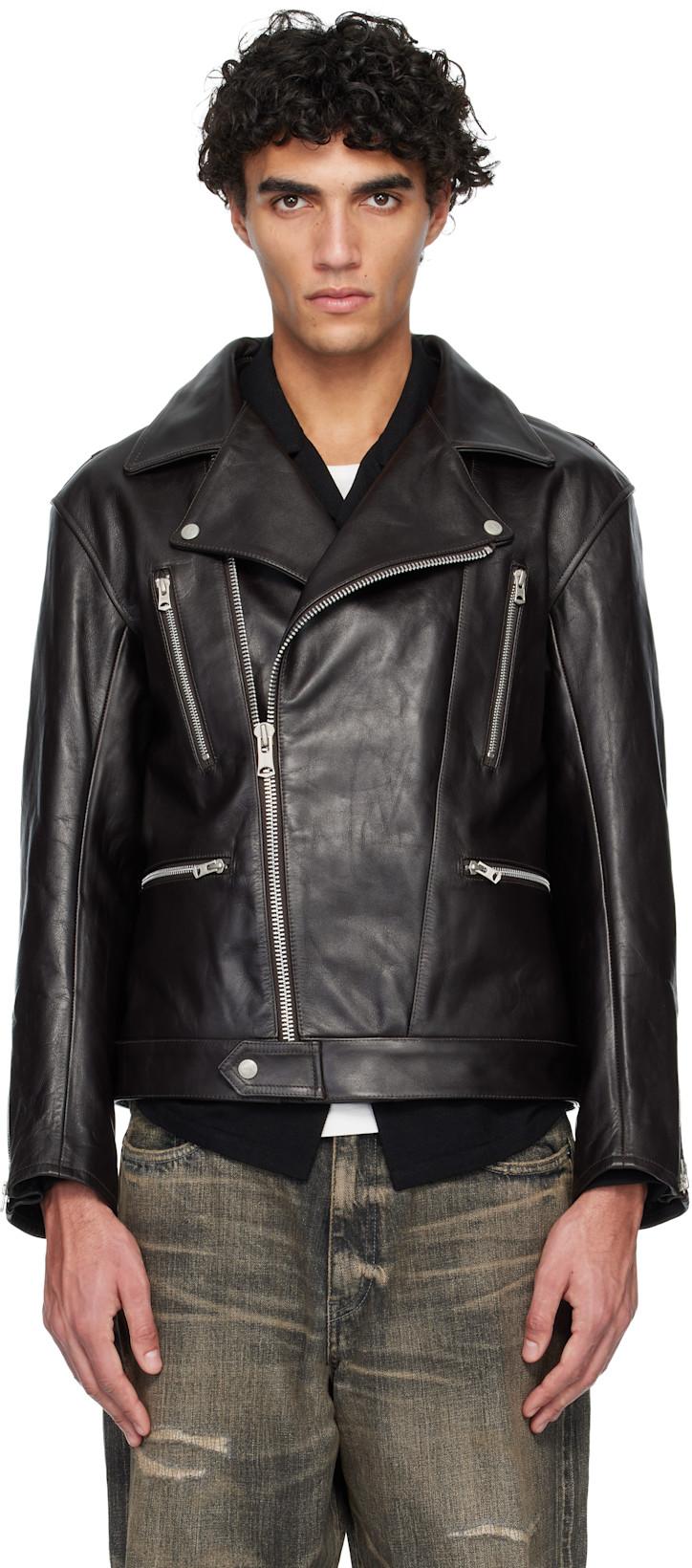 Brown Leather Riders Jacket by NEIGHBORHOOD