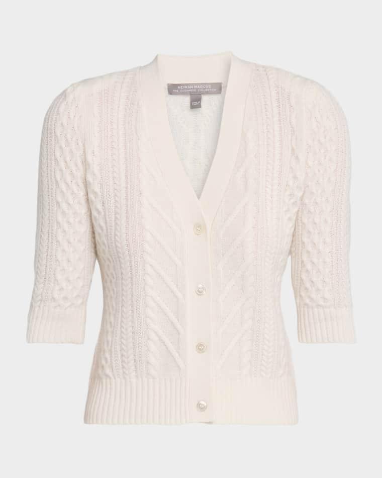 Cashmere Cable-Knit Cardigan by NEIMAN MARCUS CASHMERE COLLECTION