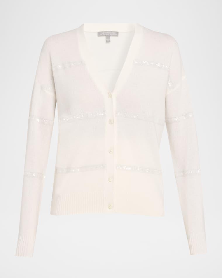 Cashmere Sequin Striped Cardigan by NEIMAN MARCUS CASHMERE COLLECTION