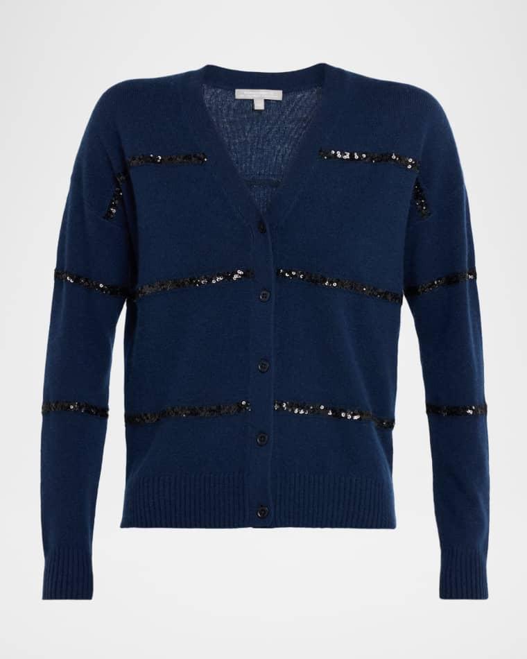Cashmere Sequin Striped Cardigan by NEIMAN MARCUS CASHMERE COLLECTION