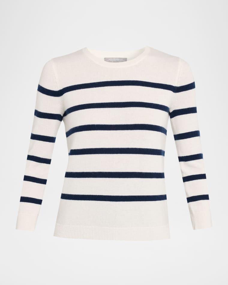 Cashmere Striped Crewneck by NEIMAN MARCUS CASHMERE COLLECTION