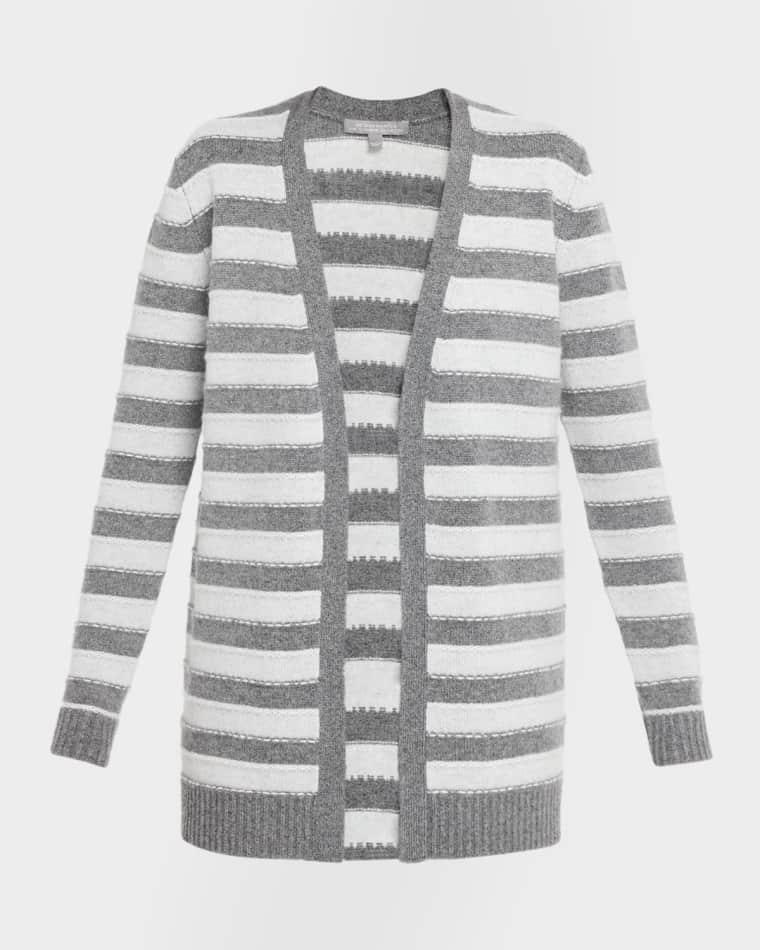 Cashmere Striped Open-Front Cardigan by NEIMAN MARCUS CASHMERE COLLECTION