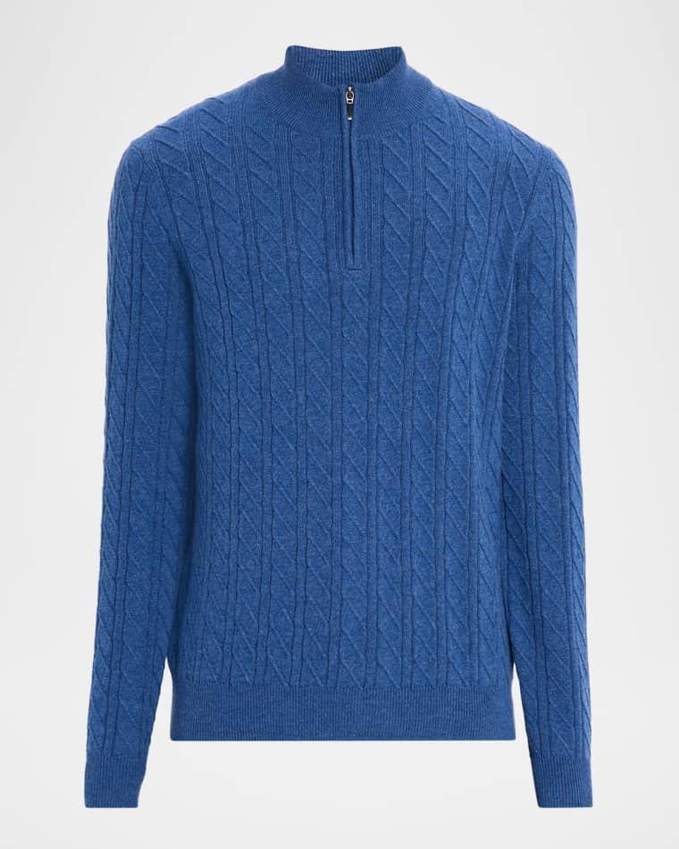 Men's Cashmere Cable Knit Quarter-Zip Sweater by NEIMAN MARCUS