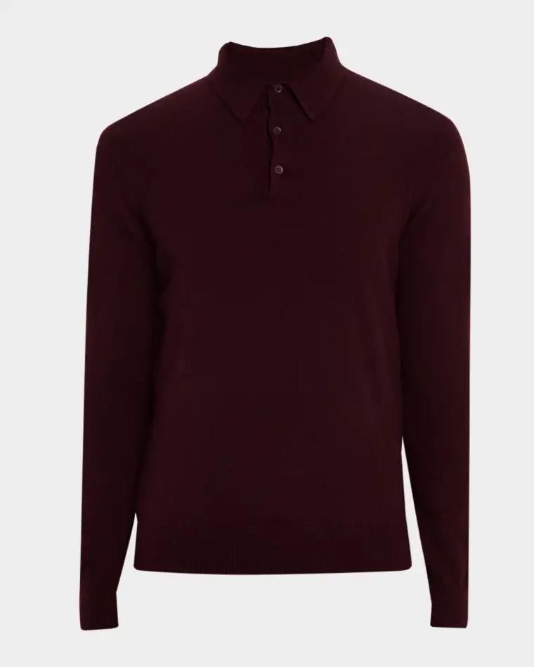 Men's Cashmere Long-Sleeve Polo Sweater by NEIMAN MARCUS