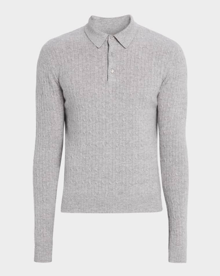 Men's Classic Micro Cable-Knit Long-Sleeve Polo by NEIMAN MARCUS