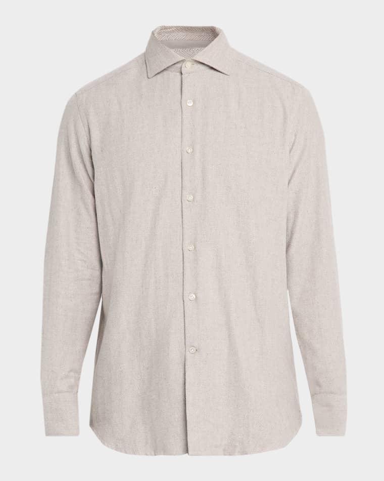 Men's Herringbone Cotton Flannel Button-Down Shirt by NEIMAN MARCUS