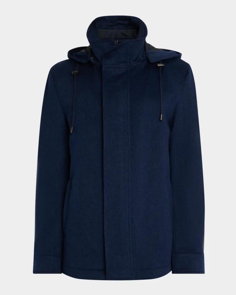 Men's Wool Hidden-Zip Car Coat with Hood by NEIMAN MARCUS