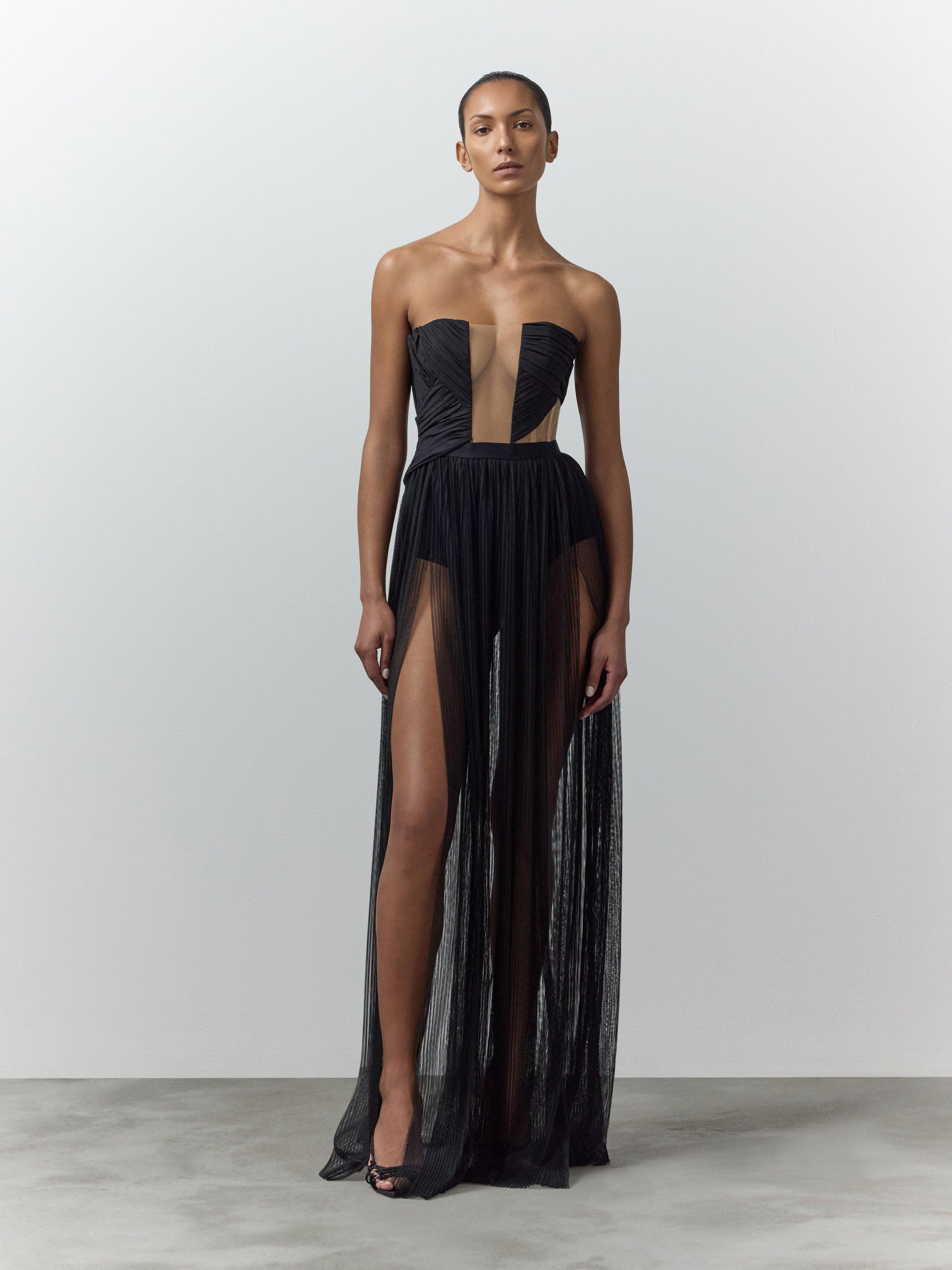 Adele Corsetted Draped Gown by NENSI DOJAKA