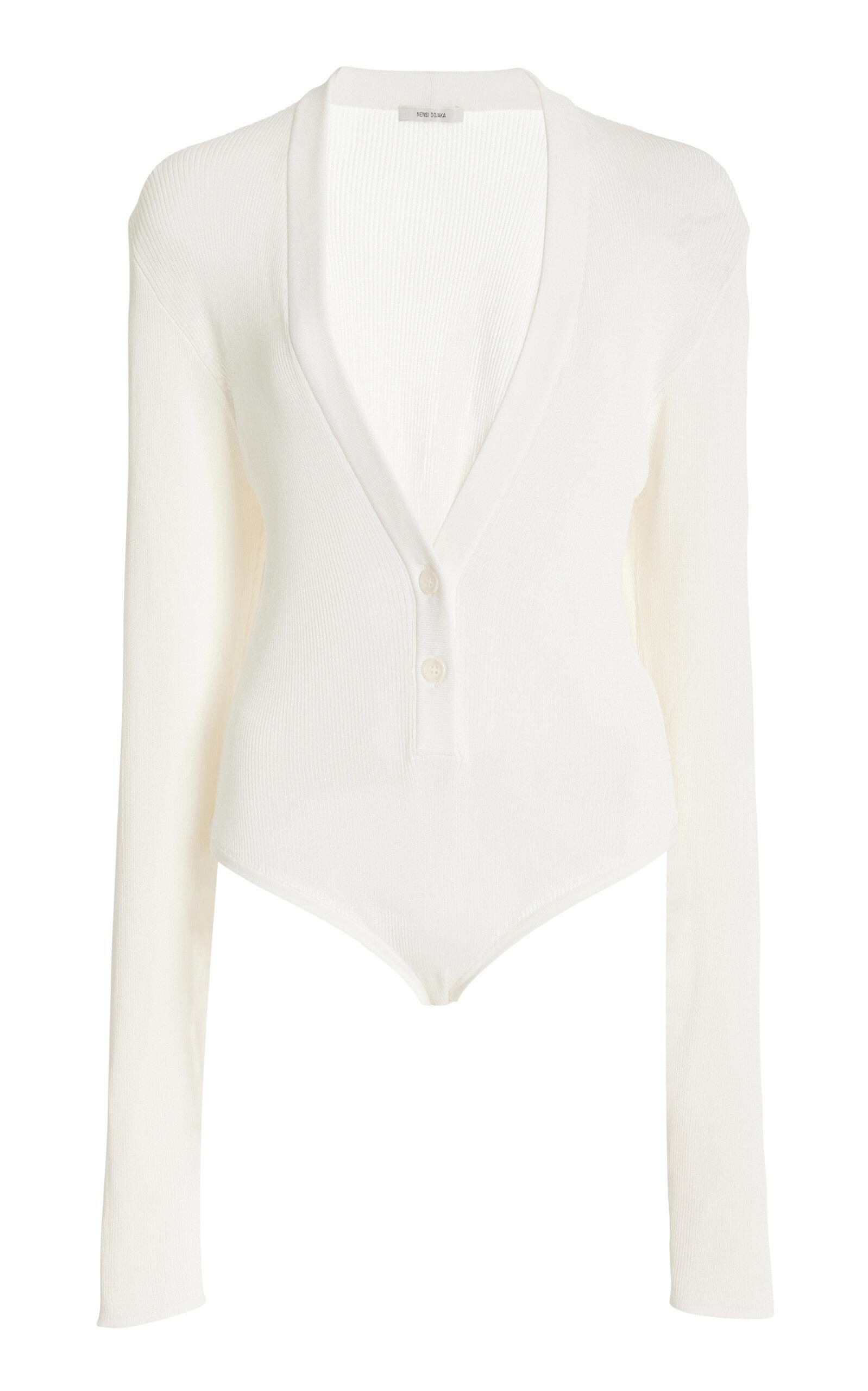 Nensi Dojaka - Ribbed-Knit Cardigan Bodysuit - White - M - Moda Operandi by NENSI DOJAKA