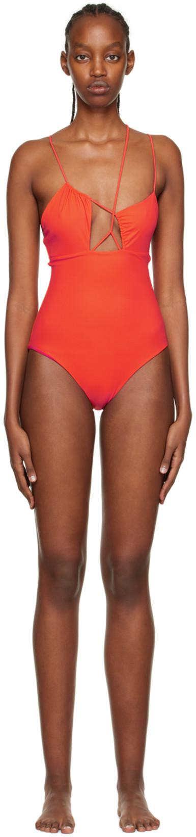 SSSENSE Exclusive Orange Strappy One-Piece Swimsuit by NENSI DOJAKA SSSENSE Exclusive Orange Strappy One-Piece Swimsuit by NENSI DOJAKA