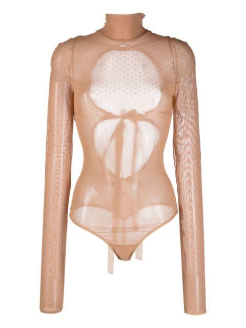 crystal-embellished mesh bodysuit by NENSI DOJAKA