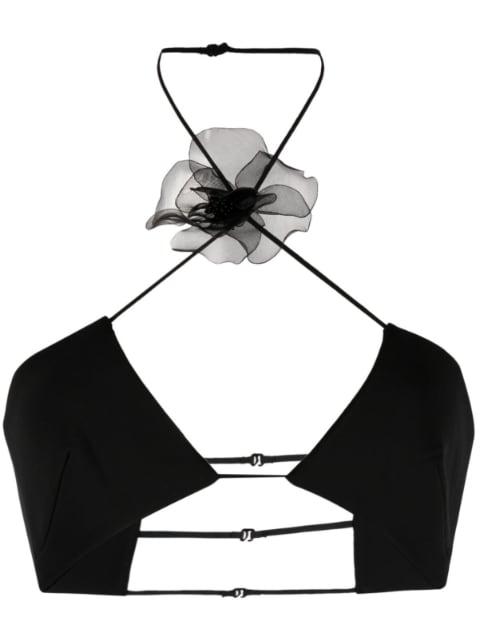 floral-appliqué halterneck cropped top by NENSI DOJAKA