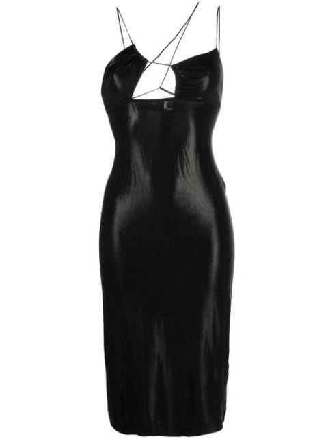 glossy asymmetric-neck dress by NENSI DOJAKA