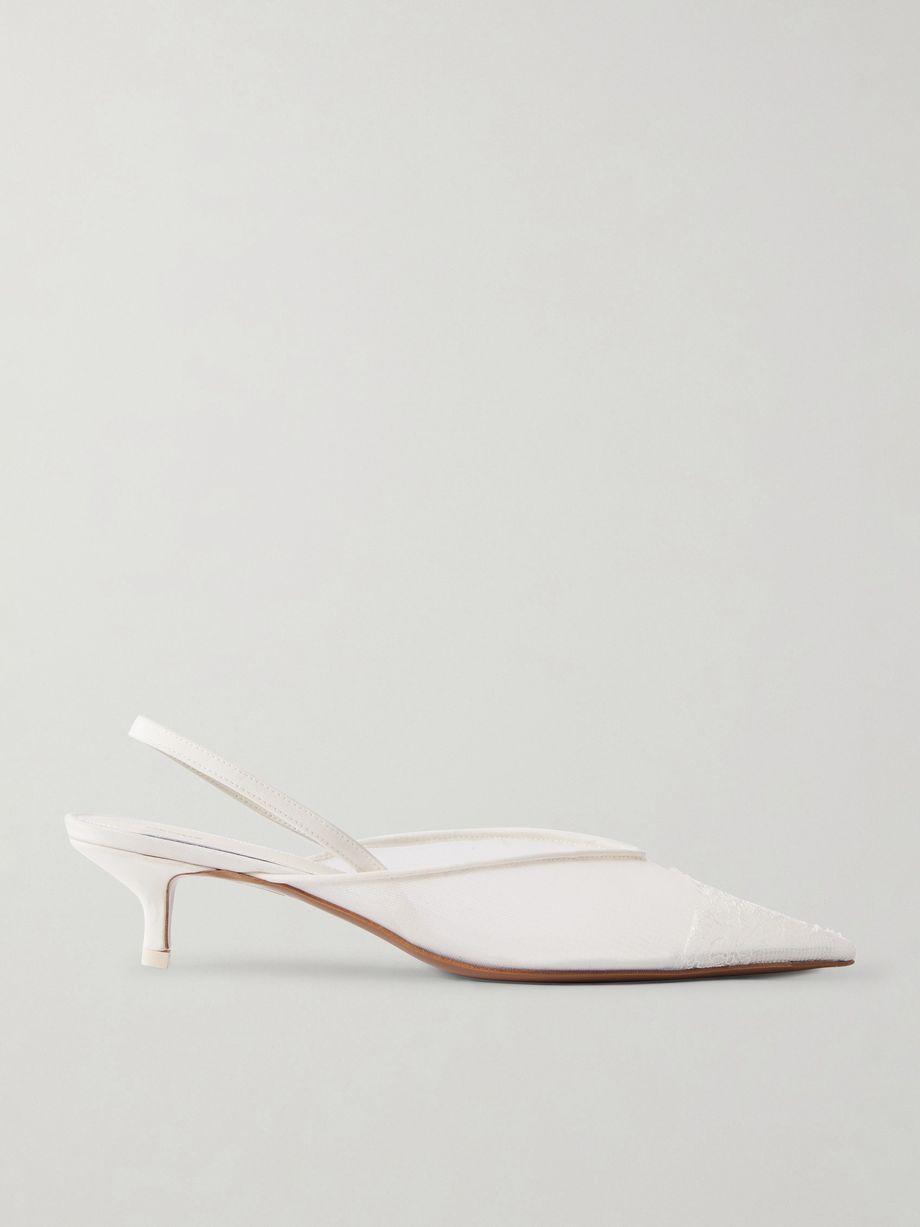 Irena lace and satin-trimmed mesh slingback pumps by NEOUS