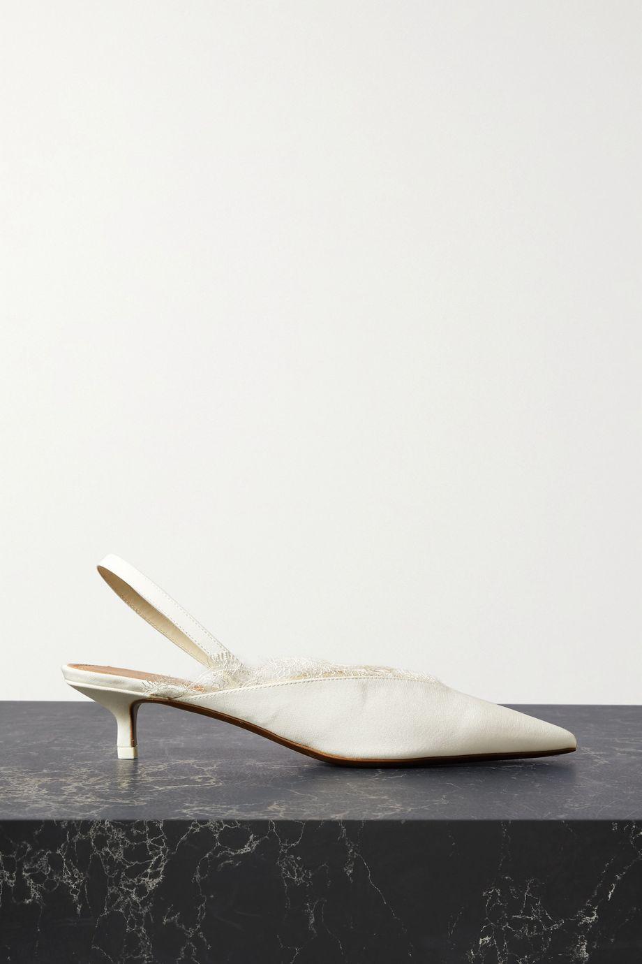 Irena lace-trimmed crepe de chine slingback pumps by NEOUS Irena lace-trimmed crepe de chine slingback pumps by NEOUS