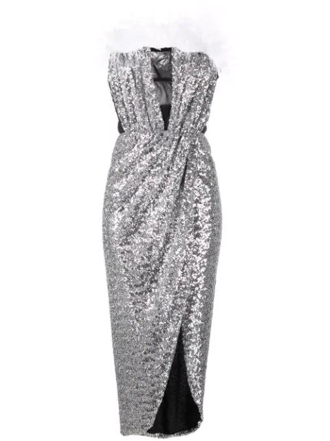 feather-detail sequin dress by NERVI