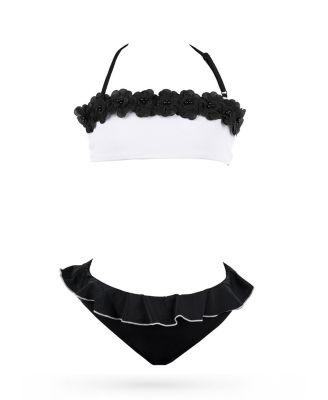 Girls' Bandeau 3D Floral AppliquÃ©s Two-Piece Swimsuit - Little Kid by NESSI BYRD