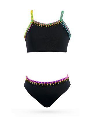 Girls' Bandeau Embroidery Trim Two-Piece Swimsuit - Little Kid by NESSI BYRD