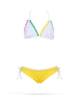 Girls' Crochet Trim Triangle with Side-Tie Bottoms Two-Piece Swimsuit - Little Kid by NESSI BYRD