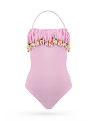 Girls' Halter Neck Cowrie Shell Fringe and Colorful Beads One-Piece Swimsuit - Little Kid by NESSI BYRD