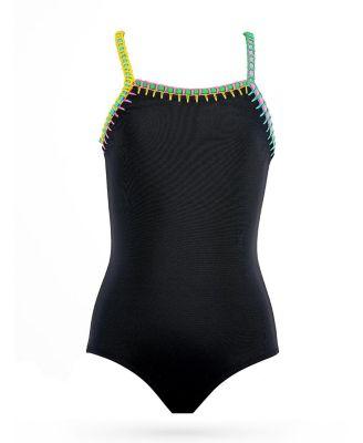 Girls' Multi-Color Embroidery Trim One-Piece Swimsuit- Little Kid by NESSI BYRD