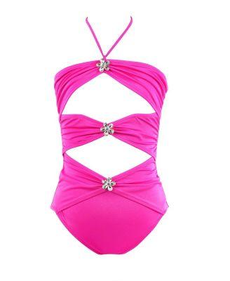 Girls' Multi-Cutout Detail Rhinestone Floral Brooches One-Piece Swimsuit - Little Kid by NESSI BYRD