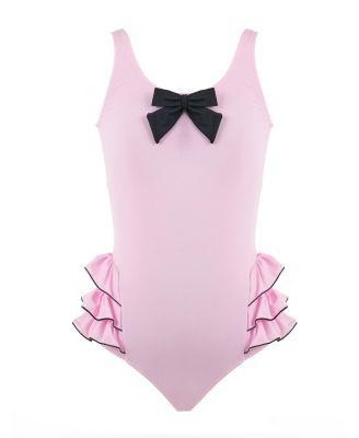 Girls' Scoop-Neck Bow AppliquÃ© Triple-Tiered Ruffle One-Piece Swimsuit- Little Kid by NESSI BYRD