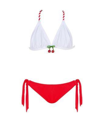 Girls' Triangle Twisted Braid Straps Beaded Cherry Detail Two-Piece Swimsuit - Little Kid by NESSI BYRD