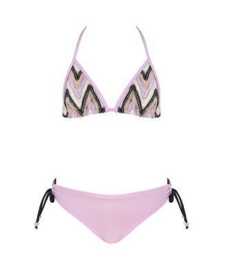 Girls' Zig-Zag Knit Triangle with Adjustable Beaded Ties Two-Piece Swimsuit - Little Kid by NESSI BYRD