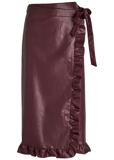 Jaspre ruffled faux leather midi wrap skirt by NEVER FULLY DRESSED