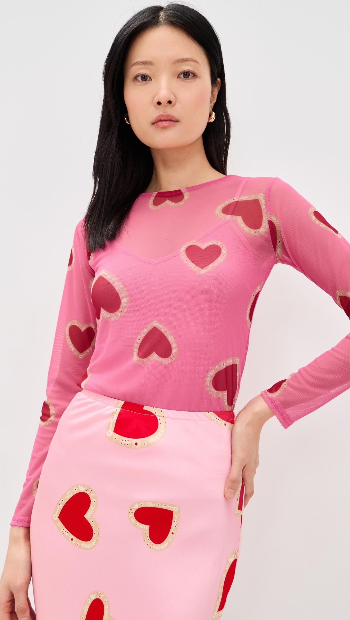 Pink Hearts Mesh Top by NEVER FULLY DRESSED