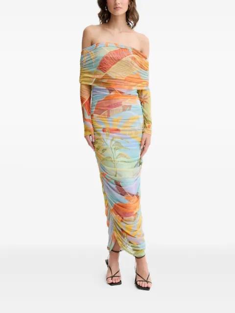 ruched off-shoulder maxi dress by NEVER FULLY DRESSED