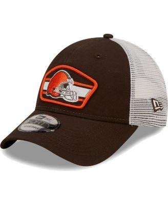 Men's Brown, White Cleveland Browns Logo Patch Trucker 9FORTY Snapback Hat by NEW ERA