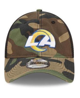Men's Camo, Black Los Angeles Rams Basic 9Twenty Trucker Snapback Hat by NEW ERA
