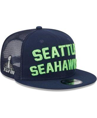 Men's College Navy Seattle Seahawks Stacked Trucker 9FIFTY Snapback Hat by NEW ERA