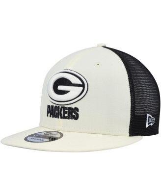 Men's Cream, Black Green Bay Packers Chrome Collection 9FIFTY Trucker Snapback Hat by NEW ERA