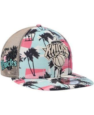 Men's Cream New York Knicks Palm Trees 9FIFTY Trucker Snapback Hat by NEW ERA
