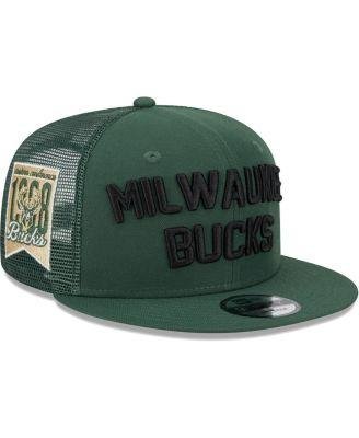 Men's Hunter Green Milwaukee Bucks Stacked Script 9Fifty Trucker Snapback Hat by NEW ERA