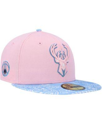 Men's Pink, Light Blue Milwaukee Bucks Paisley Visor 59FIFTY Fitted Hat by NEW ERA