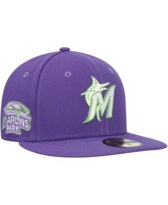 Men's Purple Miami Marlins Lime Side Patch 59FIFTY Fitted Hat by NEW ERA