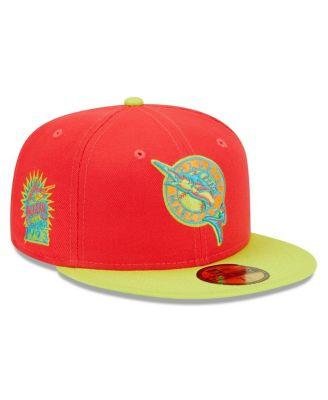 Men's Red, Neon Green Florida Marlins 1993 Inaugural Season Lava Highlighter Combo 59FIFTY Fitted Hat by NEW ERA