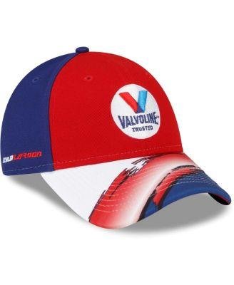 Men's Red and Navy Kyle Larson 9FORTY Valvoline Visor Streak Snapback Adjustable Hat by NEW ERA