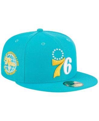 Men's Turquoise Philadelphia 76ers 3-Time Champions Breeze Grilled Yellow Undervisor 59FIFTY Fitted Hat by NEW ERA